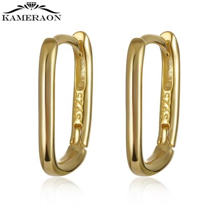 [COD] Real 925 Gold Thick Rectangle Hoop Earrings for Piercing Ohrringe Luxury Fashion Jewelry