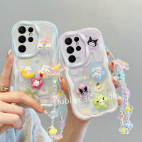 ปลอก เคส Samsung Galaxy S23 S22 S21 + Plus Ultra FE 5G เคสโทรศัพท์ดีไซน์ใหม่ 3D ตุ๊กตาการ์ตูนดอกไม้กระต่ายสุนัข Kuromi ครีมซิลิคอนนุ่มพร้อมสร้อยข้อมือ Case 2023