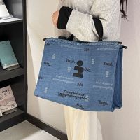 Tagi Canvas Bag Denim Large Capacity Commuter Shoulder Bag Letter Ins High Beauty