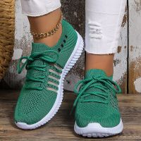 Comfortable Soft Sole Sneakers for Women Plus Size Breathable Knitting Flats Woman Lightweight Lace-Up Non-Slip Running Shoes