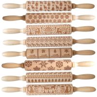 Cookies Cake Patterned Roller Christmas Rolling Pins Rock Snowflake Elk Wooden Rolling Embossing Baking Cake Decorating Tools Bread  Cake Cookie Acces