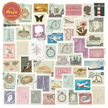 50Pcs Vintage Travel Stickers Transparent Waterproof Postmark