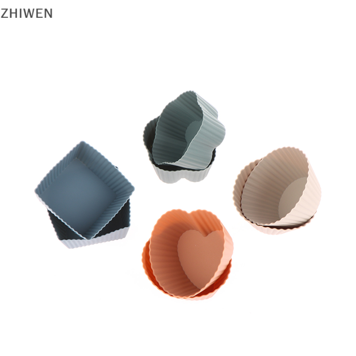 zhiwen-8ชิ้นถ้วยซิลิโคนคัพเค้กแบบไม่ติดใช้ซ้ำได้แม่พิมพ์อบเค้กพุดดิ้งมัฟฟินขนมอบเค้ก