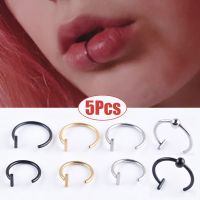 5PCS Punk Lips Rings Medical Titanium Steel Nose Ring Fake Nose Ring Septum Piercing Clip on Mouth Ring Fake Piercing Body Clip