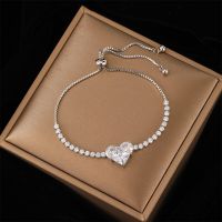 Fashion Zircon Crystal Heart Bracelet for Women Geometric Rhinestone Chain Rhinestone Bracelets Trendy Girls party Jewelry