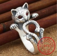 New Arrival High Quality Retro Style Cute Cat Thai Silver 925 Sterling Silver Ladies`adjustable Size Rings Jewelry Gift