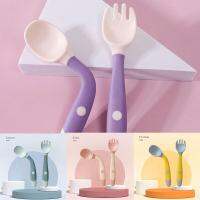 Baby Soft Silicone Utensils Set Auxiliary Food Learn To Eat Training Feeding Bendable Spoon Fork Tableware With Round Handle Bowl Fork Spoon Sets