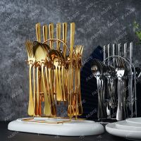 Gold Dinnerware Set Stainless Steel Knife Fork Spoon Tableware Set With Stand Luxury Table Cutlery Kitchen Zero Waste Gift