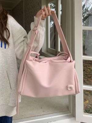 กระเป๋าโท้ทสำหรับเดินทางสบายๆสำหรับนักเรียนสีชมพูความจุขนาดใหญ่กระเป๋าสะพายข้างแบบใหม่สำหรับผู้หญิง