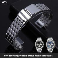 22mm 24mm High Quality Stainless Steel Watchband For Breitling Watch Strap Mens Bracelet Push-Button Hidden Clasp Logo On