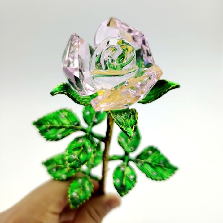 คริสตัลรูปดอกกุหลาบ4สีงานฝีมือที่ทับด้วยแก้วของขวัญวันวาเลนไทน์แต่งงานเครื่องประดับตกแต่งบ้านโต๊ะ-heyuan-ในอนาคต