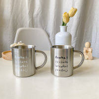 ถ้วยน้ำ Mug Baja Tahan Karat ภาษาอังกฤษเรียบง่าย,สไตล์เกาหลีมีตัวอักษรภาษาอังกฤษแก้วกาแฟตั้งแคมป์กลางแจ้ง