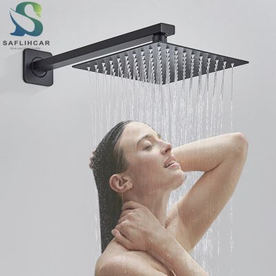 Stainless Steel Black Shower Head 8/10/12 Inch Chrome Rainfall Bath Head Wall Mounted Bathroom Accessories Showerheads