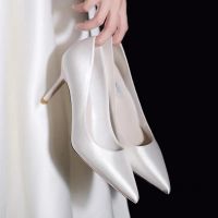 【Ready Stock】 ▲ C39 SWEETC Kasut raya perempuan Raya Heels 2023 kasut tinggi Womens Satin High Heels White Wedding Shoes Stiletto Sexy French Pointed High Heels