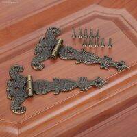 ✠ 2pcs Vintage Hinges w/screws Antique Bronze Relief Pattern European Column shape Alloy Decor Jewelry Wood Box Case Chest Cabinet