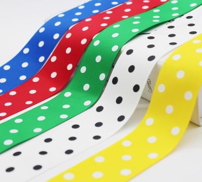 1.5 Inch 38MM 4CM Polka Dots Grosgrain Ribbon ECO-Friendly Polyester Fabric Printed White Dots For Headband Ribbon Bow Accessor Gift Wrapping  Bags