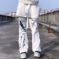 White Kawaii Anime Baggy Mom Jeans Women Japanese Fairy Grunge Harajuku Denim Trousers Emo Indie Y2k Alternative Boyfriend Pants