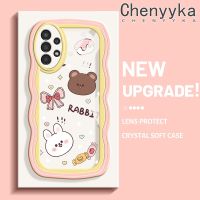 Chenyyka เคสปลอกสำหรับ Samsung กาแลคซี A13 A13 5G การ์ตูนกระต่ายน่ารักหมีดีไซน์ใหม่สีครีมเคสมือถือกันกระแทกแบบใสนิ่มโปร่งใสลายกล้องถ่ายรูปเคสป้องกันอ่อนโยนแบบเรียบง่าย