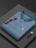 Summer high-end striped T-shirt mens short-sleeved lapel polo shirt pull-up cotton loose large size middle-aged fathers clothes 【SSY】