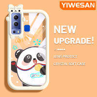 YIWESAN เคสสำหรับ VIVO Y72 5G Y52 5G Y75s 5G เคสการ์ตูนน่ารักลายกีฬาแพนด้าสร้างสรรค์ป้องกันเลนส์กล้องรูปสัตว์ประหลาดน้อยน่ารักเคสโทรศัพท์โปร่งใสเคสซิลิโคนนิ่มกันกระแทกแบบใสปลอก