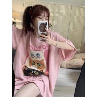 ต้นฉบับ Large size womens 300 jins fat mm American short-sleeved t-shirts summer new easing oversize show thin popular logo coat