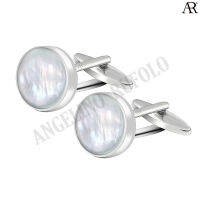 ANGELINO RUFOLO Cufflink(คัฟลิงค์) ดีไซน์ White Pearl-Swipe to Switch กระดุมข้อมือคัฟลิ้งโรเดียมคุณภาพเยี่ยม ตัวเรือนสีเงิน ประดับตกแต่งด้วย PEARL(ไข่มุก)