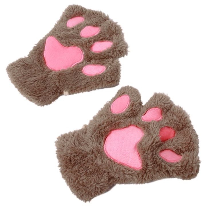 ถุงมือครึ่งนิ้ว-แบบหนา-ลายอุ้งเท้าแมว-อุ้งเท้าหมีน่ารัก-สําหรับเด็กผู้หญิง