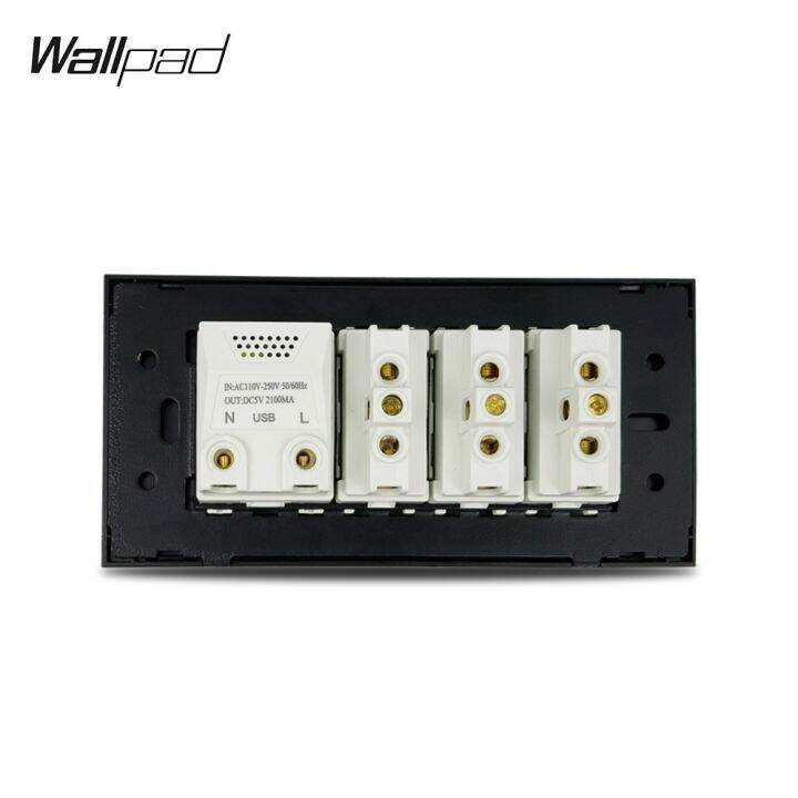 new-popular89-153x75mm-อิตาลี-wallwith-usb-wallpad-l3อลูมิเนียมสีดำ-panelusb-ชาร์จกับ-triple-itwallloutlet