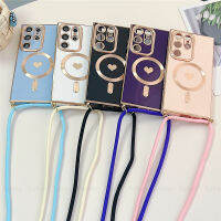 เคสแม่เหล็ก Magsafe สำหรับ Samsung Galaxy S23 S21 S22พิเศษพร้อมกรอบซิลิกอนชุบแบบนิ่มสายสายคล้องแบบคาดตัวหัวใจแห่งความรัก