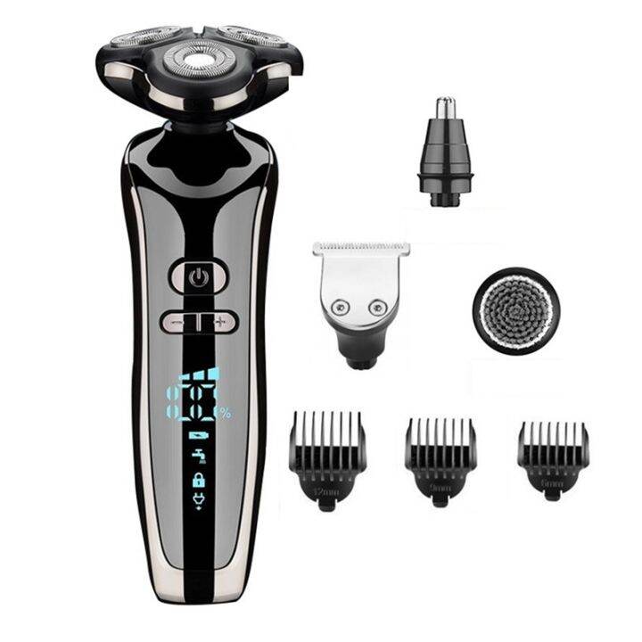 1 Set Silver Men'S Electric Shaver 4D Electric Beard Trimmer USB Rechargeable Professional Hair