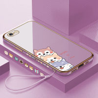 (คลังสินค้าพร้อม) เคสเคสมือถือสำหรับ iPhone 6 / iPhone 6S พร้อมฟรีสายคล้อง + ตัวการ์ตูนด็อกชุบขอบสี่เหลี่ยมฝาหลังนิ่ม