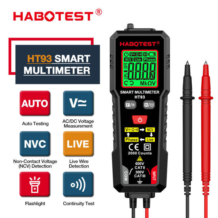 HABOTEST HT93 Digital Multimeter 600V AC/DC 2000 Counts True-RMS ...
