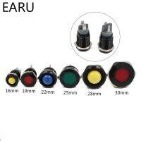 Flat Round Head Black Body Waterproof IP67 Metal LED Warning Indicator Light Signal Lamp Pilot 3V 5V 12V 24V 110V 220V Red Blue