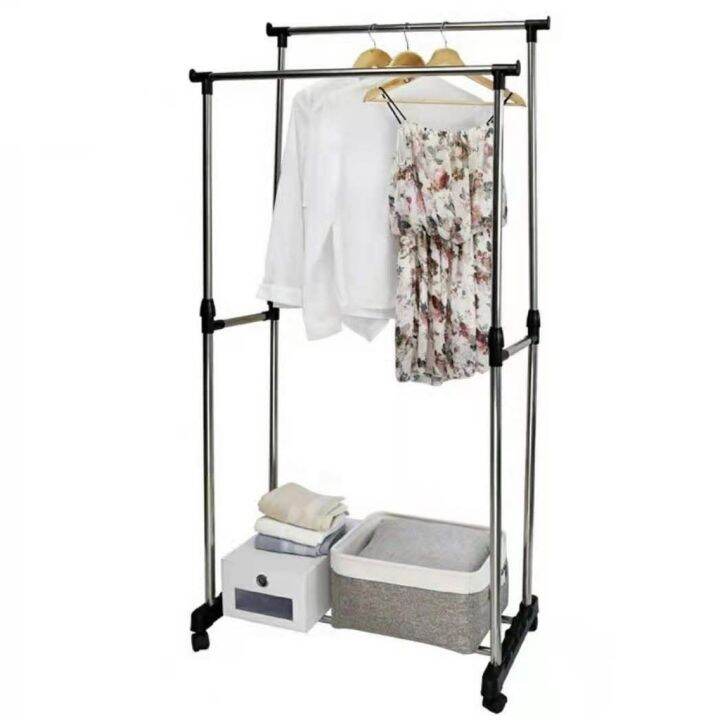 HomiesTrends Double pole garment rack double row clothes dryer hanging