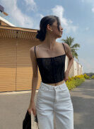 Rennie Top - Áo croptop ren hai dây với viền thun co dãn phía sau