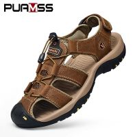 Men Leather Sandals Summer Classic Mens Outdoor Sandals Soft Comfortable Beach Sandals Slippers Men Shoes Large Size 38-47 House Slippers