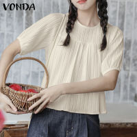 (จัดส่งฟรี)Fancystyle VONDA เสื้อผู้หญิงเสื้อยืดคอกลมเรียบง่ายแขนพัฟเสื้อแขนสั้นเสื้อสีพื้น