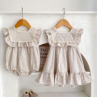 【CC】 Fashion Baby Striped New Romper Sister Matching Outfit Dresses 0-6Y