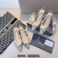 2023 CDˉNew Letter Embroidered High Heels Cat Heel Bow Single Shoes Sandals Female