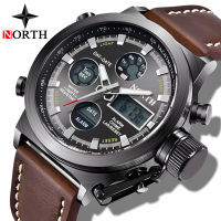 NORTH Men Watch Leather Waterproof Quartz Watches Men Analog Digital Watch Male Clock Military Sport Watches Relogio Masculino
