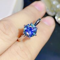 3ct blue Moissanite rings color D VVS1 .GRA and CMA Black card 925silver Luxury Ladies Ring