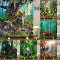 【CW】✖✎  Wolf Tiger Shower Curtains Elephant Jungle Curtain Set