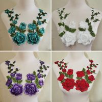 ✿┇ 2Pcs/Set 3D Flower Embroidery Applique Patch For Evening Skirt Clothes Lace Collar Decoration Patch Sewing On Accessories