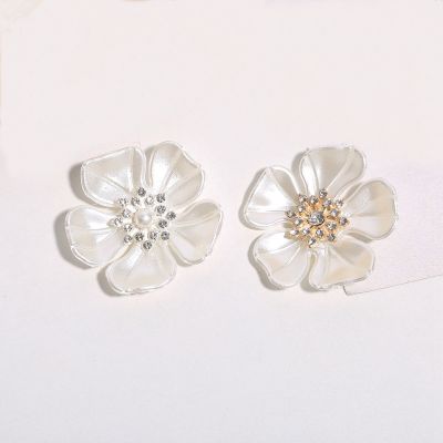 10 PCS 36mm Metal Alloy Crystal Rhinestone Imitation Shell Pearl Flowers For DIY Brooch Hair Ornament Jewelry Making
