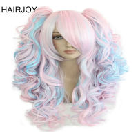 HAIRJOY ผู้หญิง70เซนติเมตรยาวสีฟ้าผสมสีชมพูหยักถัก2 tails สังเคราะห์พรรคคอสเพลย์วิกผม30สีให้เลือก