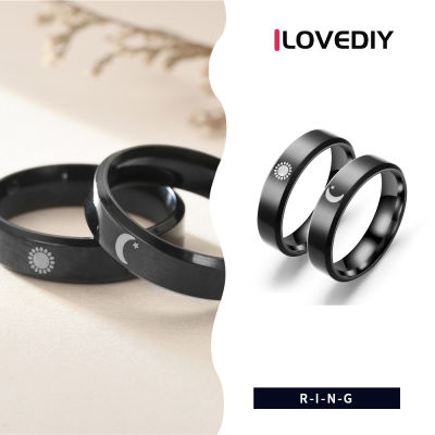 ILOVEDIY แหวนคู่รักรูปพระจันทร์,แหวนคู่รักแหวนแต่งงานสแตนเลสสีดำผู้หญิงผู้ชายของขวัญวันวาเลนไทน์