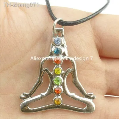 Multicolor Chakra Charms Buddha Yoga Meditation Pendant Leather Collar Necklaces Women Souvenir Gift Jewelry