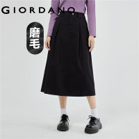 GIORDANO Women Skirts 100% Cotton Inverted Pleats Long Skirts Solid Color Simple Basic Fashion Casual Long Skirts 05463681