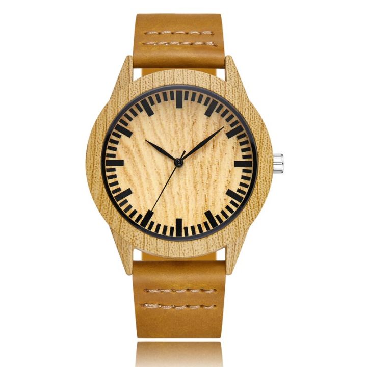 นาฬิกาไม้เลียนแบบอย่างง่ายนาฬิกาควอตซ์ชายหญิงนาฬิกาข้อมือไม้นุ่มสายหนังนาฬิกาข้อมือผู้ชาย-reloj-montre-uhr