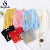 Girls Long Sleeves Sweater Big Smiley Printing Round Neck Pullover Knit Tops For 1-5 Years Old Kids【fast】